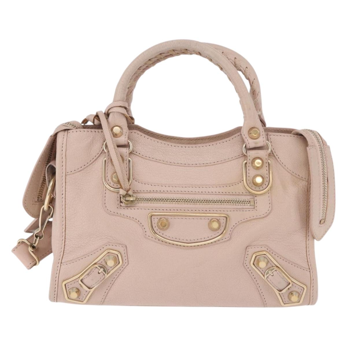 BALENCIAGA Classic Metallic Edge Mini City Bag Leather 2way Pink Auth 185449V