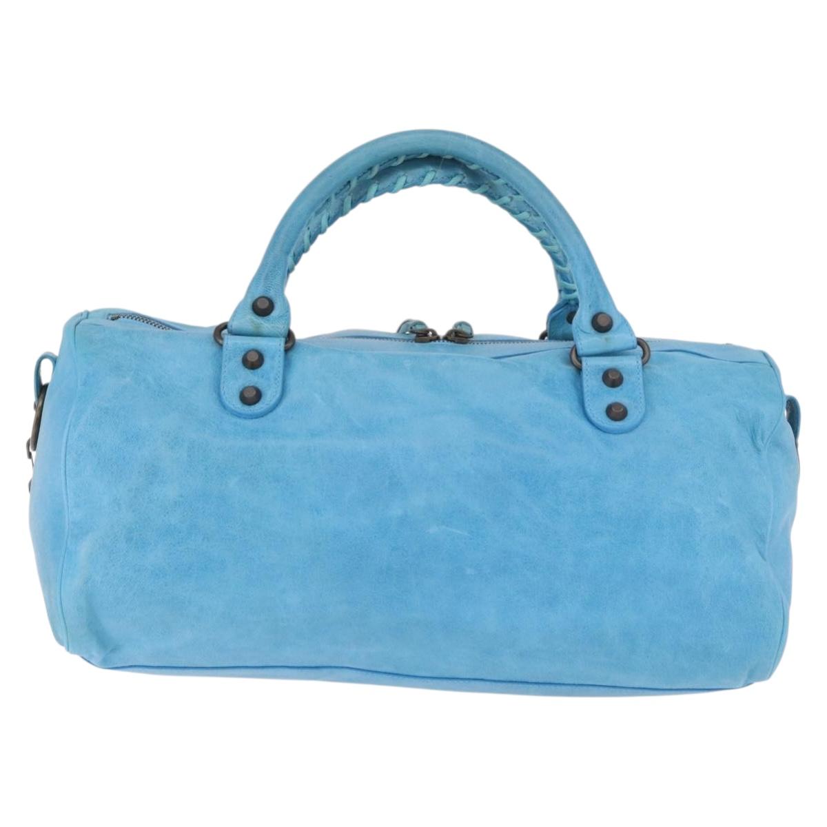 BALENCIAGA Zazigi Hand Bag Leather 2way Light Blue 128523 Auth 185450M