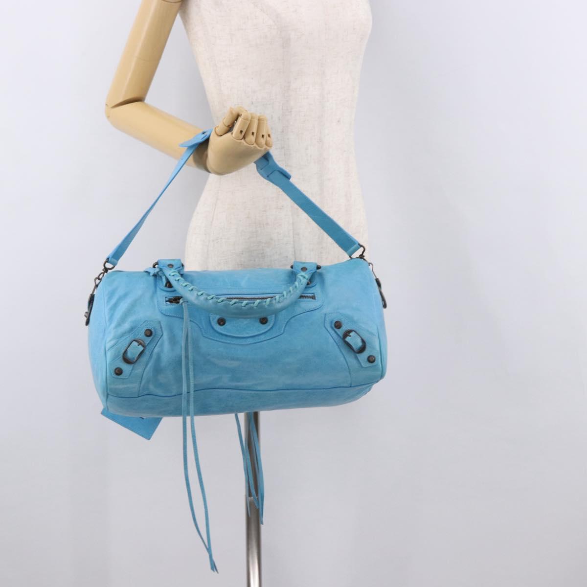 BALENCIAGA Zazigi Hand Bag Leather 2way Light Blue 128523 Auth 185450M