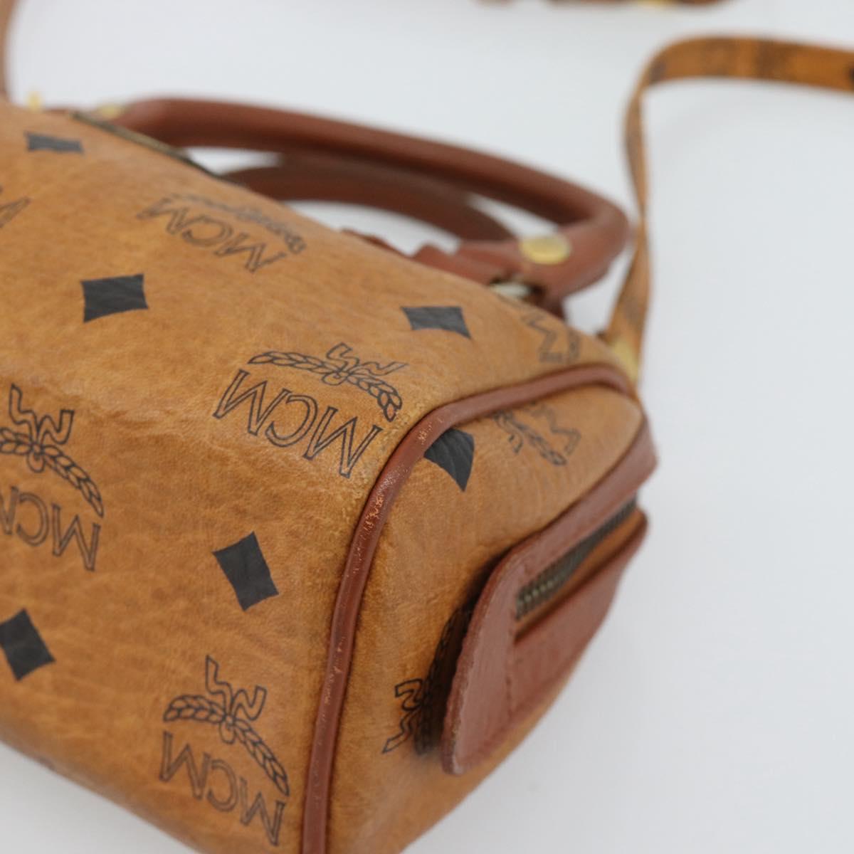 MCM Logogram Vicetos Mini Boston Bag PVC 2way Brown Gold Auth 185458