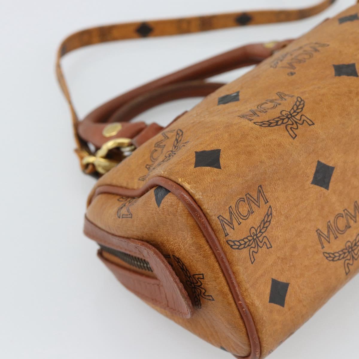 MCM Logogram Vicetos Mini Boston Bag PVC 2way Brown Gold Auth 185458
