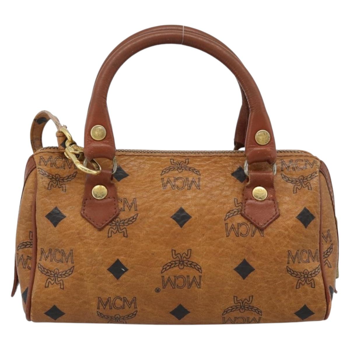 MCM Logogram Vicetos Mini Boston Bag PVC 2way Brown Gold Auth 185458