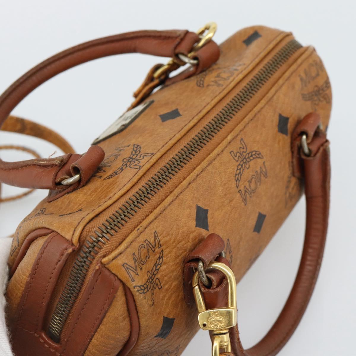MCM Logogram Vicetos Mini Boston Bag PVC 2way Brown Gold Auth 185458