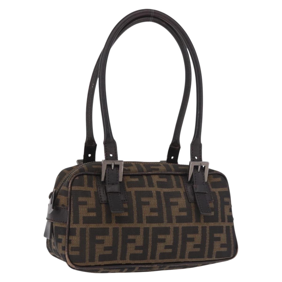 FENDI Zucca Canvas Shoulder Bag Black Brown Auth 185459