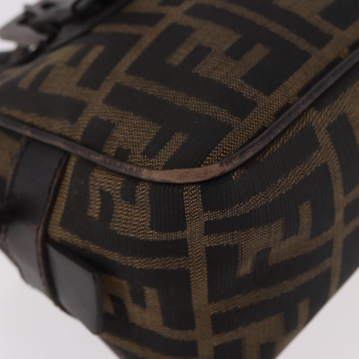 FENDI Zucca Canvas Shoulder Bag Black Brown Auth 185459