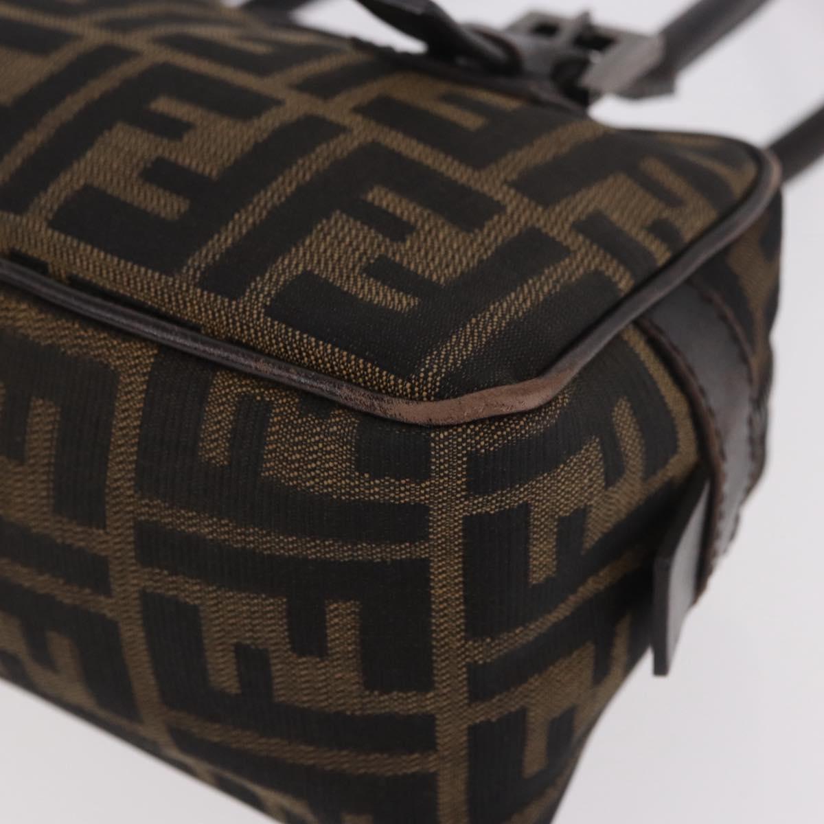 FENDI Zucca Canvas Shoulder Bag Black Brown Auth 185459