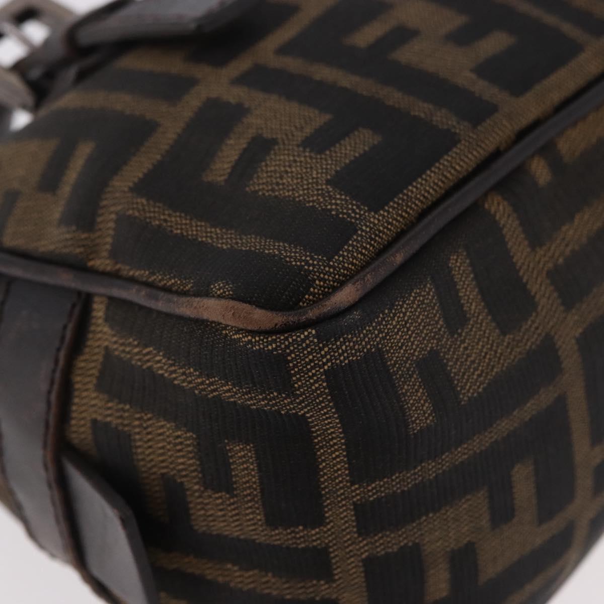 FENDI Zucca Canvas Shoulder Bag Black Brown Auth 185459