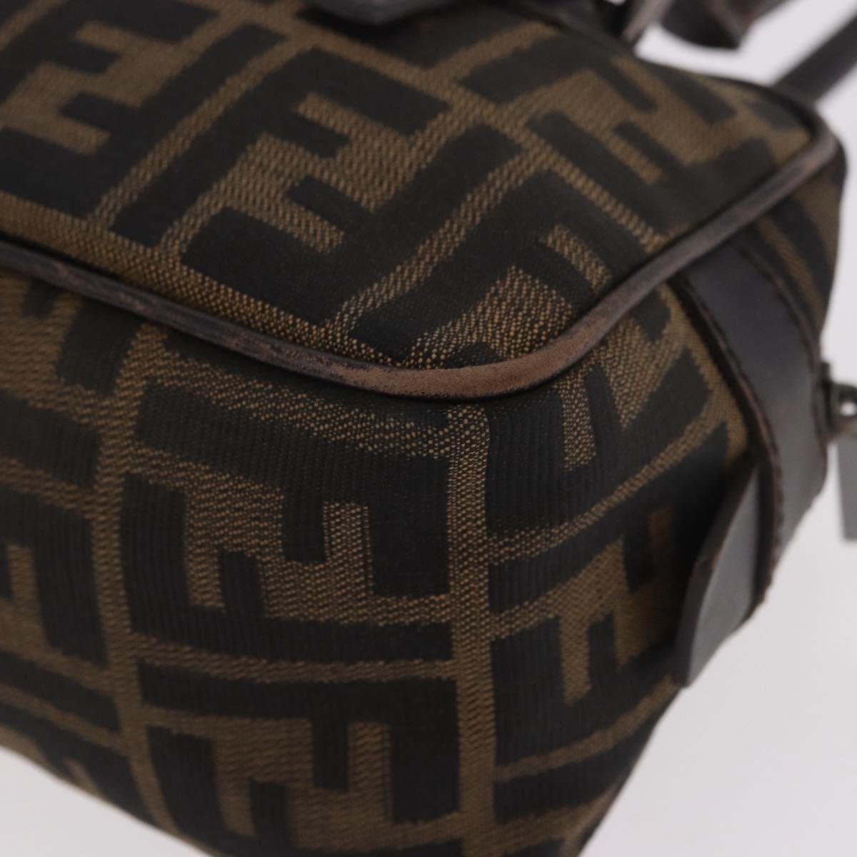 FENDI Zucca Canvas Shoulder Bag Black Brown Auth 185459