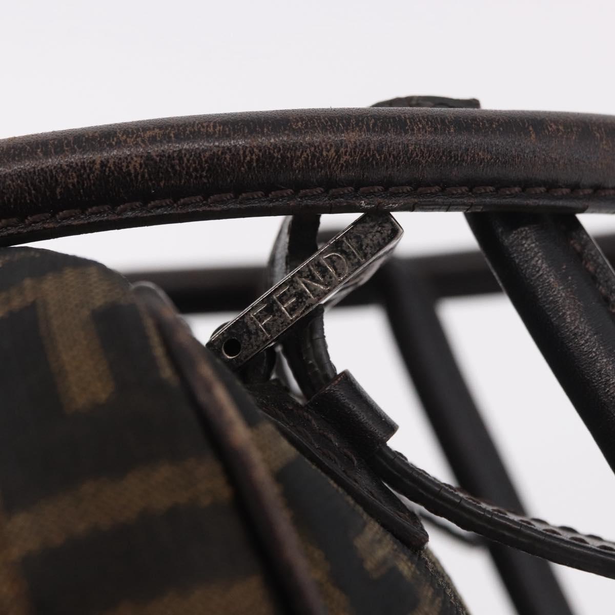 FENDI Zucca Canvas Shoulder Bag Black Brown Auth 185459