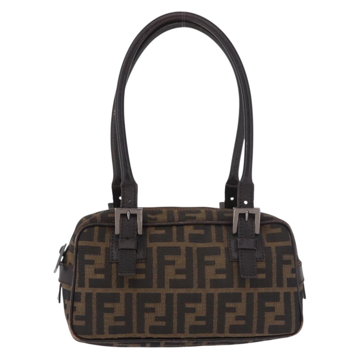 FENDI Zucca Canvas Shoulder Bag Black Brown Auth 185459