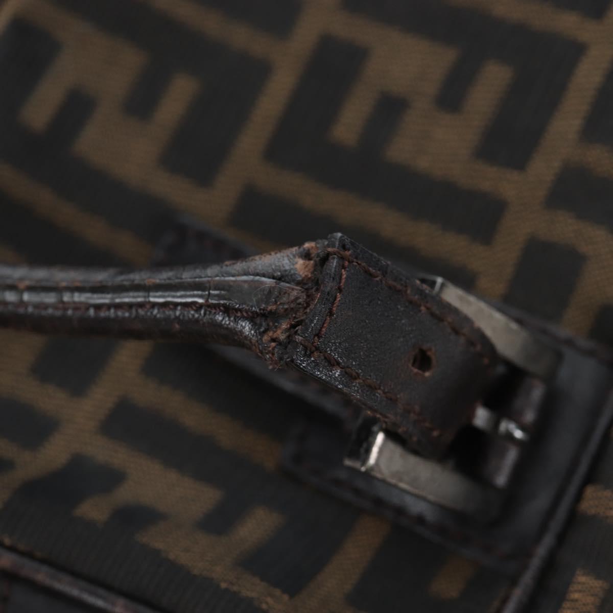FENDI Zucca Canvas Shoulder Bag Black Brown Auth 185459