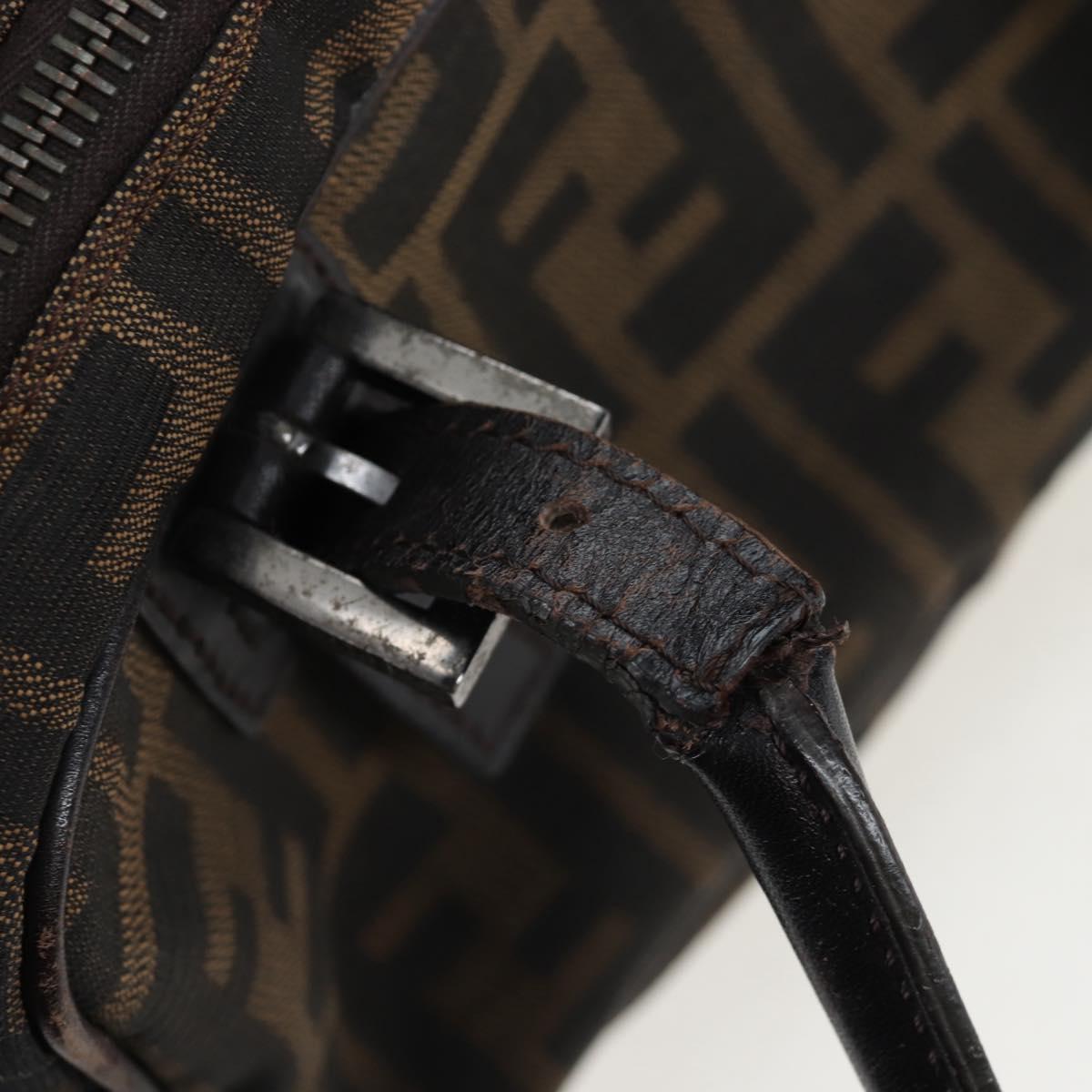 FENDI Zucca Canvas Shoulder Bag Black Brown Auth 185459