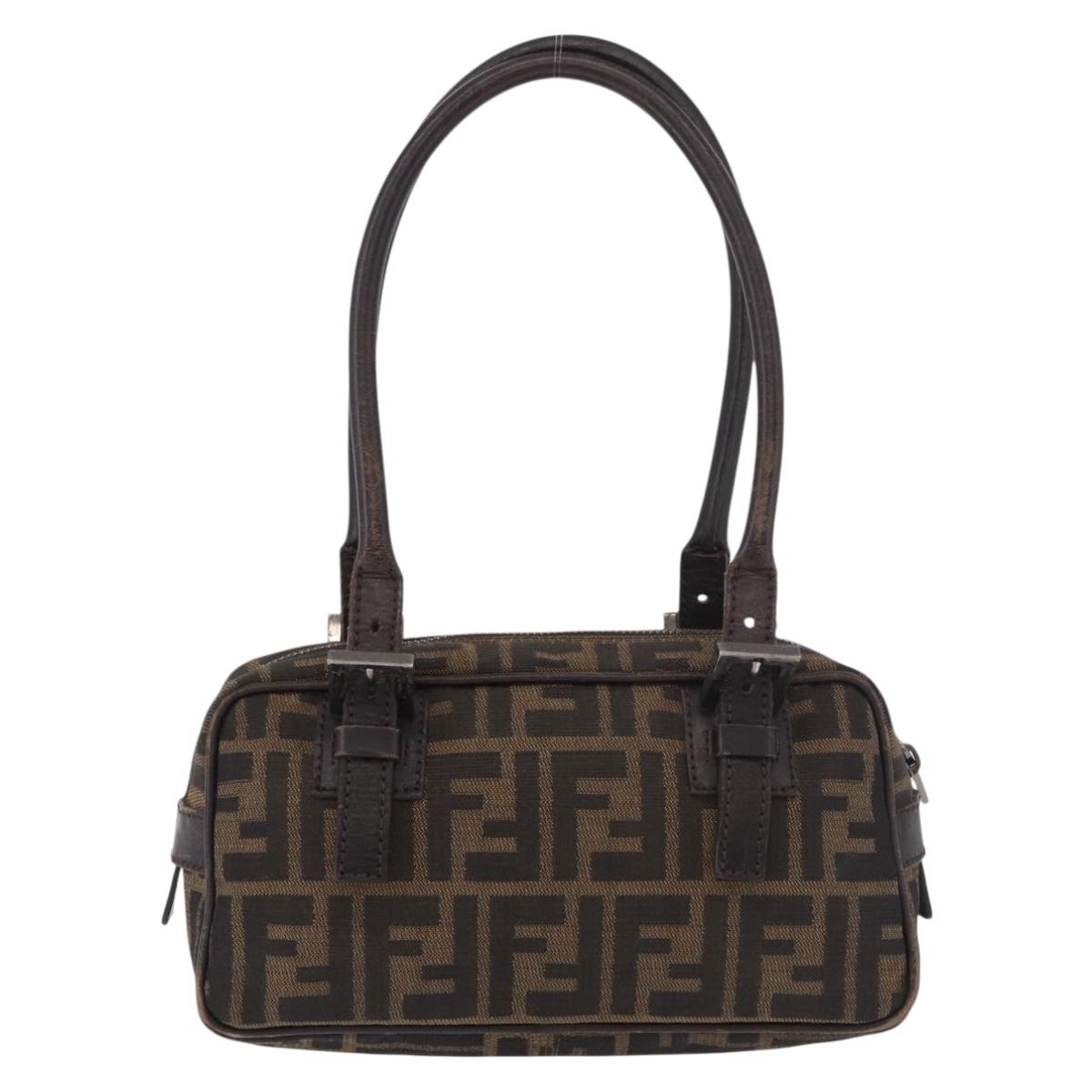 FENDI Zucca Canvas Shoulder Bag Black Brown Auth 185459