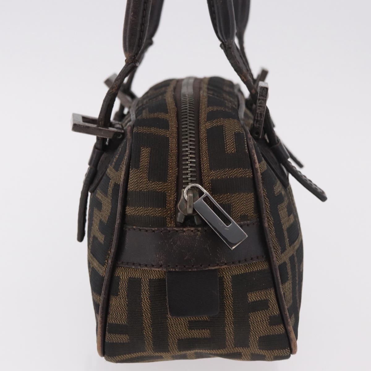 FENDI Zucca Canvas Shoulder Bag Black Brown Auth 185459