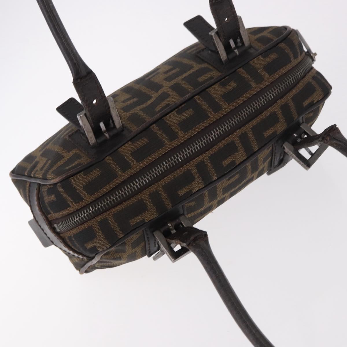 FENDI Zucca Canvas Shoulder Bag Black Brown Auth 185459