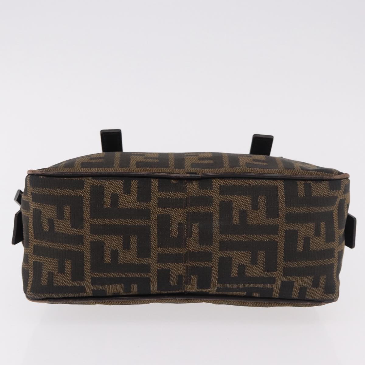 FENDI Zucca Canvas Shoulder Bag Black Brown Auth 185459