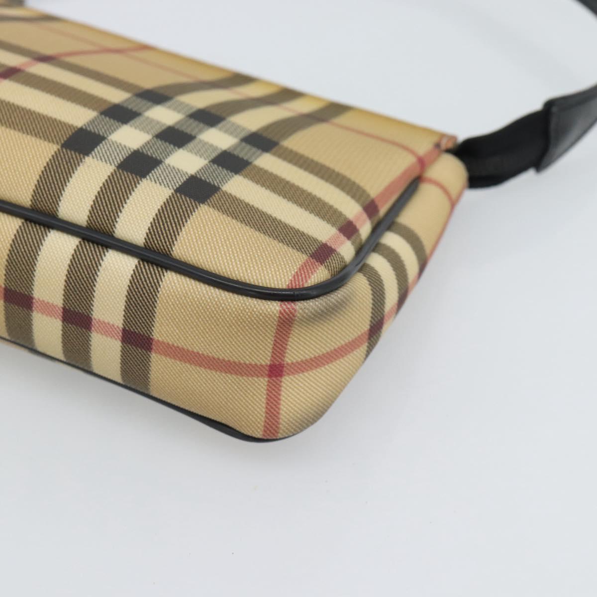 BURBERRY Nova Check Accessory Pouch PVC Beige Silver Auth 185460