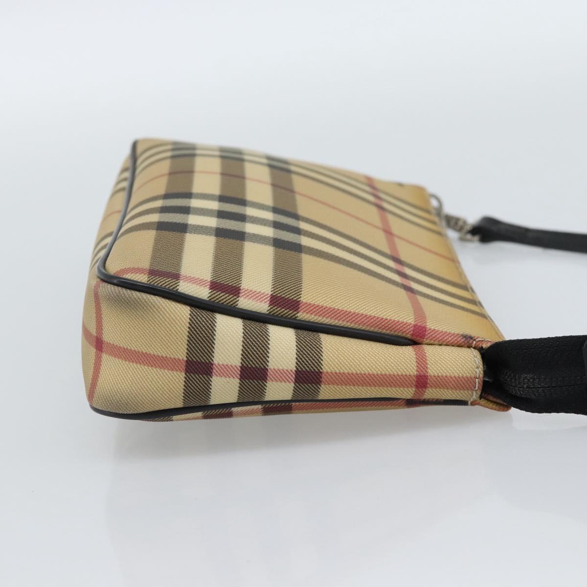 BURBERRY Nova Check Accessory Pouch PVC Beige Silver Auth 185460