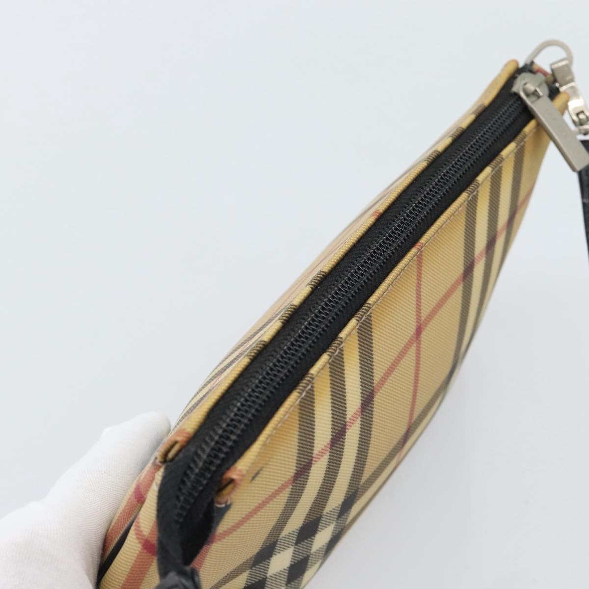 BURBERRY Nova Check Accessory Pouch PVC Beige Silver Auth 185460
