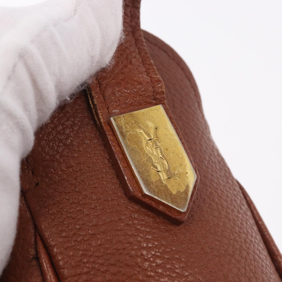 SAINT LAURENT Shoulder Bag Leather Brown Gold Auth 185461