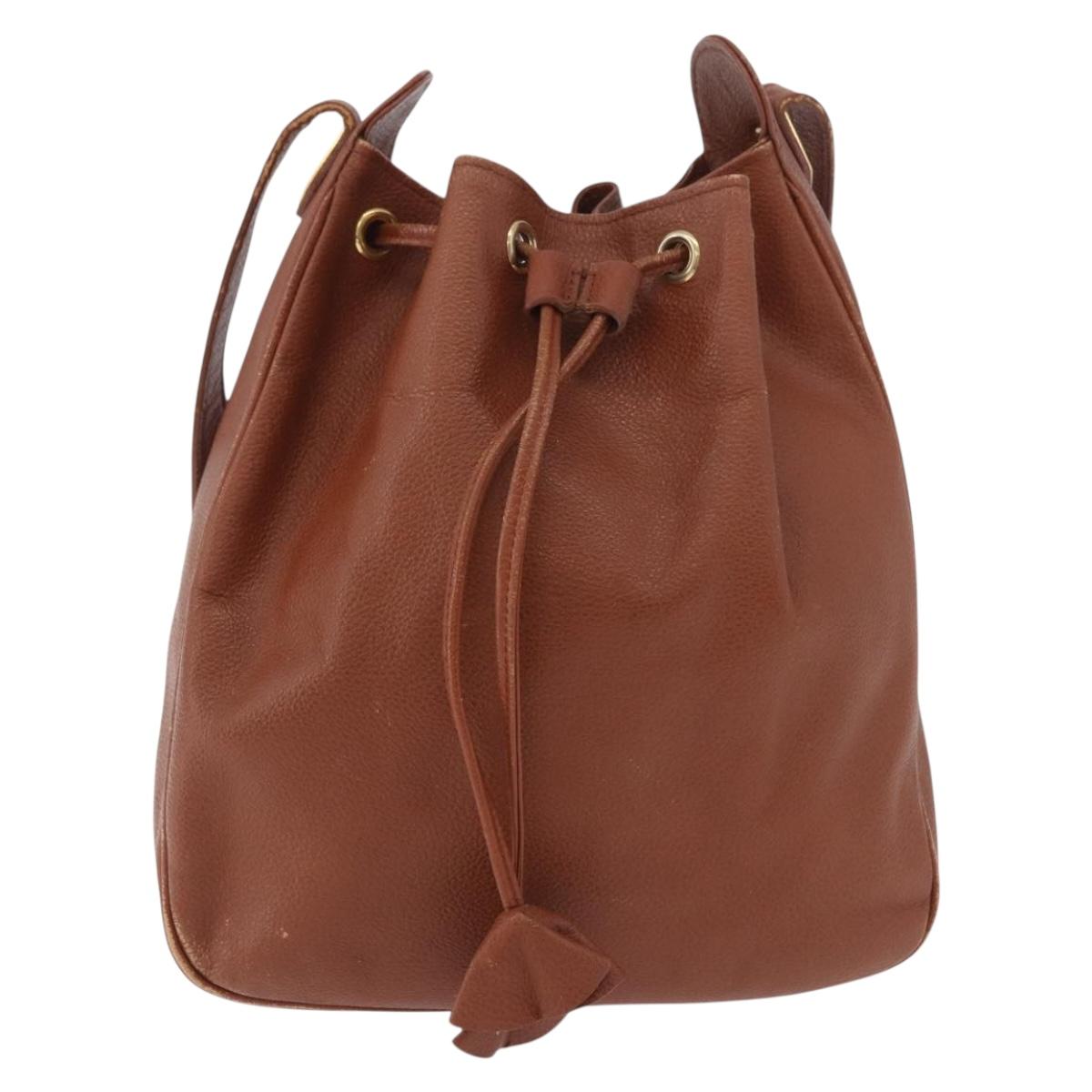 SAINT LAURENT Shoulder Bag Leather Brown Gold Auth 185461