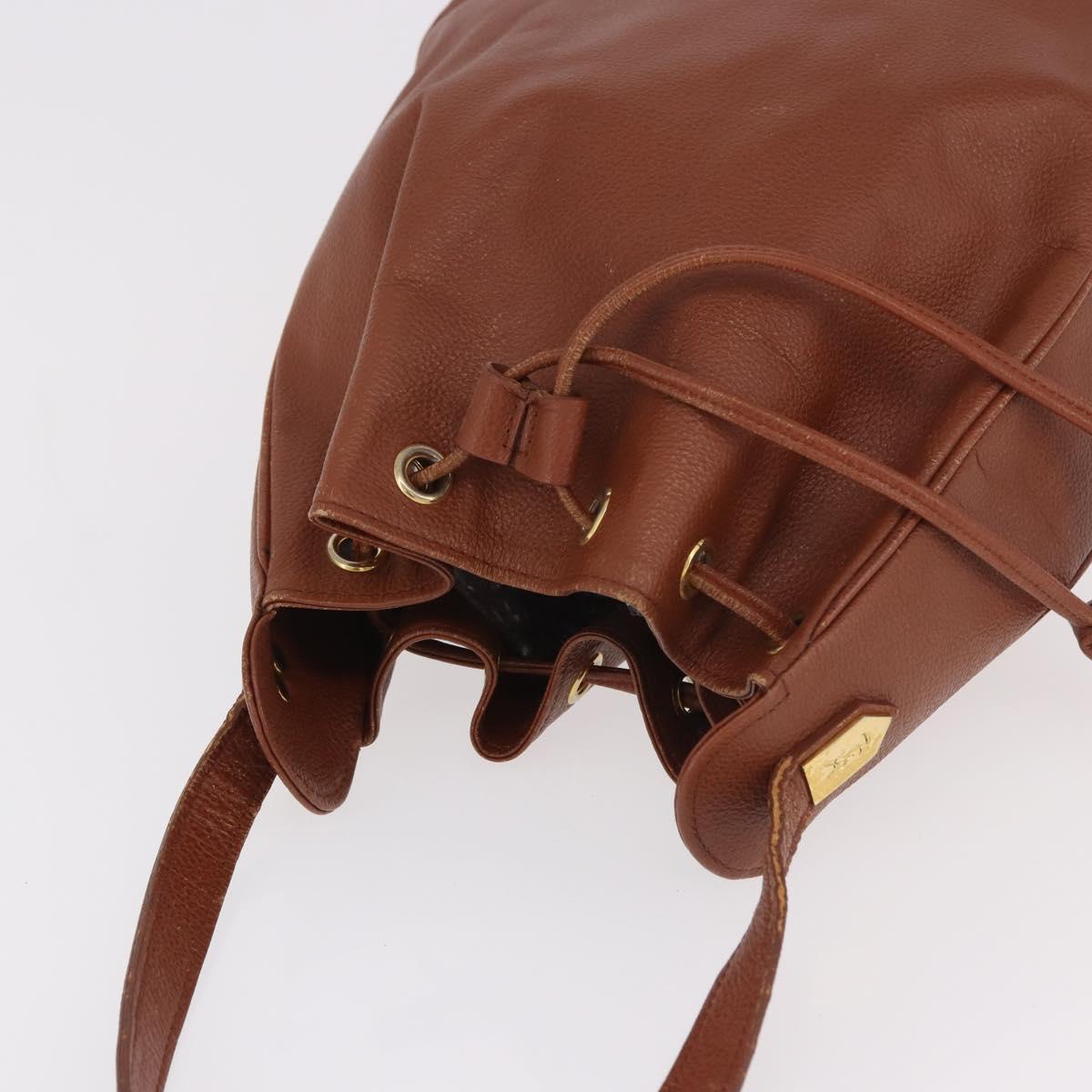 SAINT LAURENT Shoulder Bag Leather Brown Gold Auth 185461