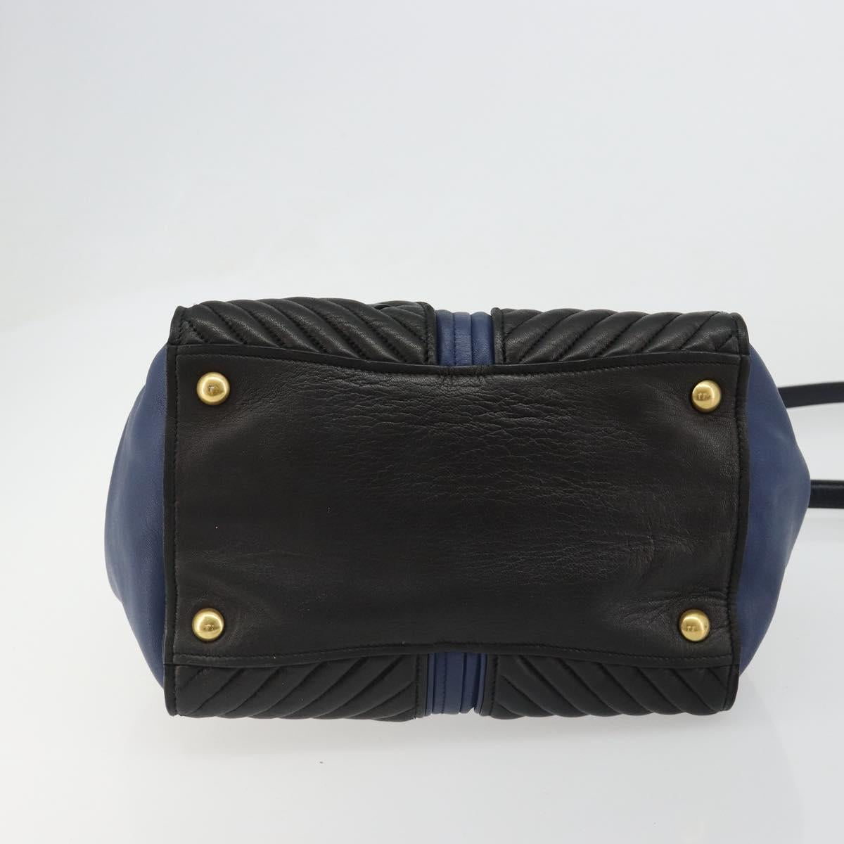 Miu Miu Biker Matelasse Hand Bag Leather 2way Navy Gold Auth 185462