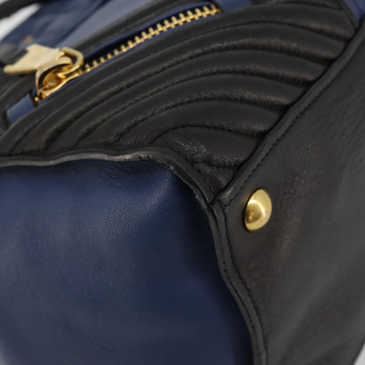 Miu Miu Biker Matelasse Hand Bag Leather 2way Navy Gold Auth 185462