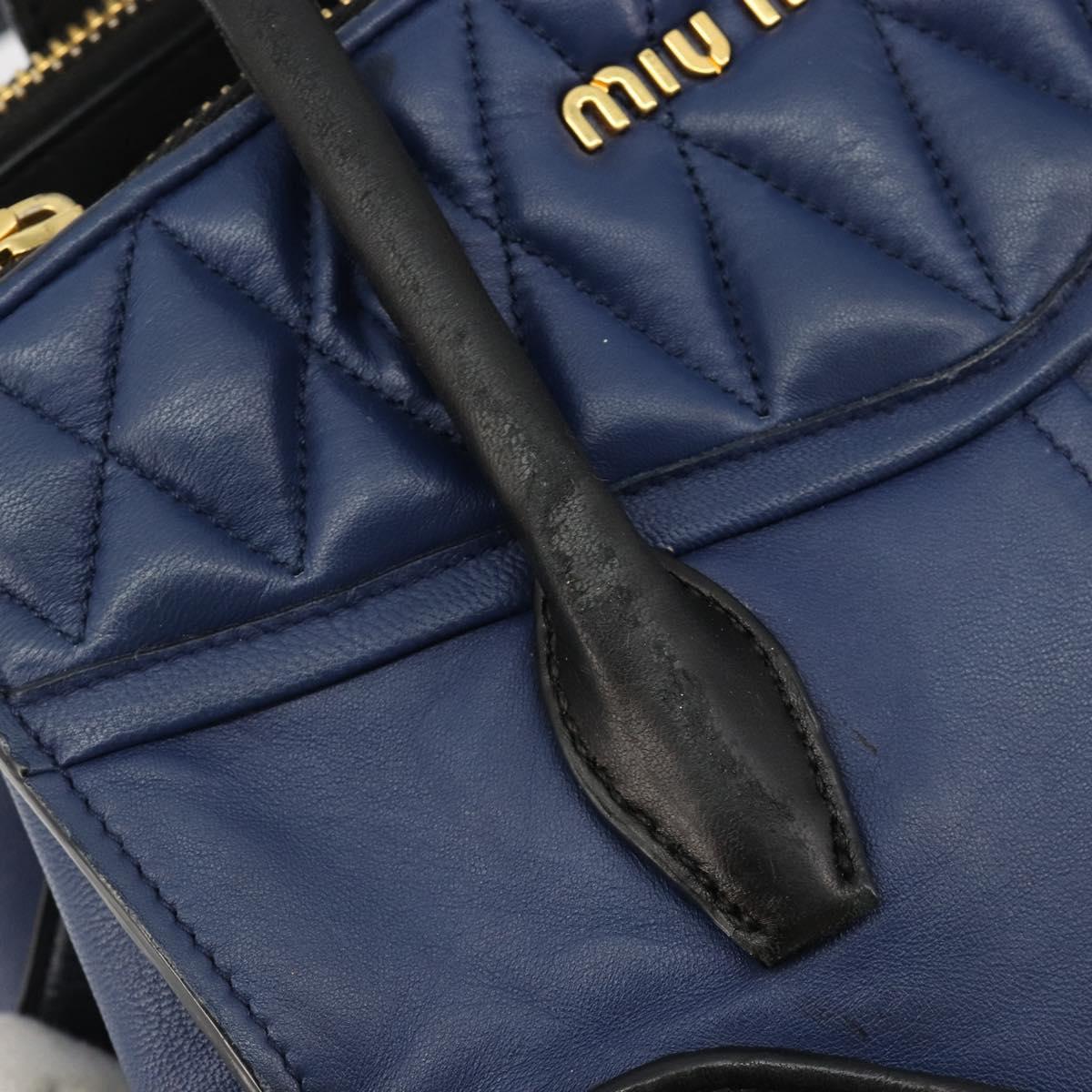 Miu Miu Biker Matelasse Hand Bag Leather 2way Navy Gold Auth 185462