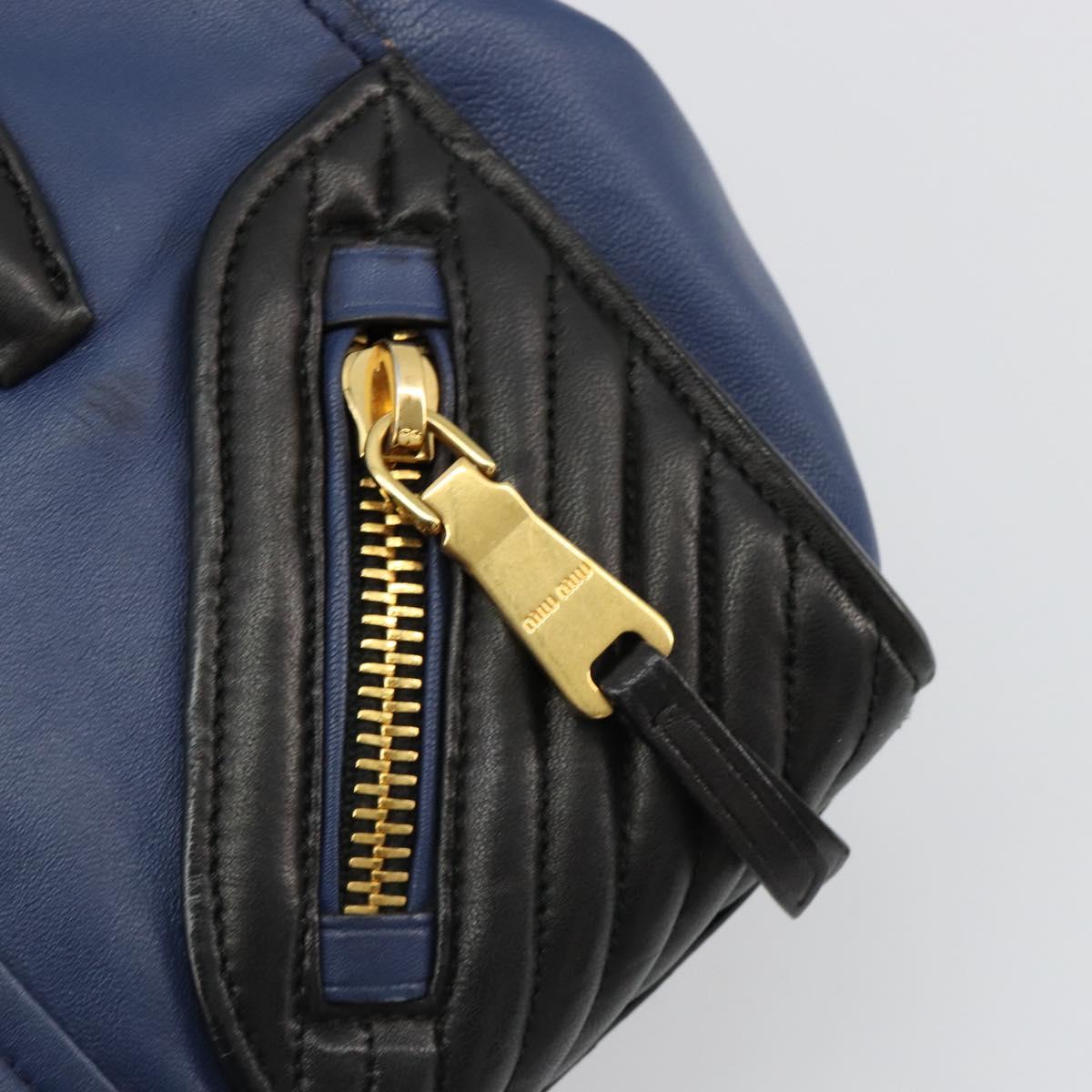 Miu Miu Biker Matelasse Hand Bag Leather 2way Navy Gold Auth 185462