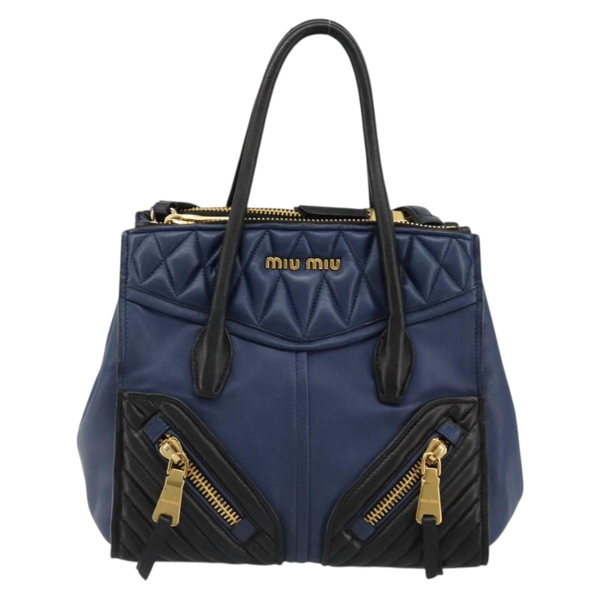 Miu Miu Biker Matelasse Hand Bag Leather 2way Navy Gold Auth 185462