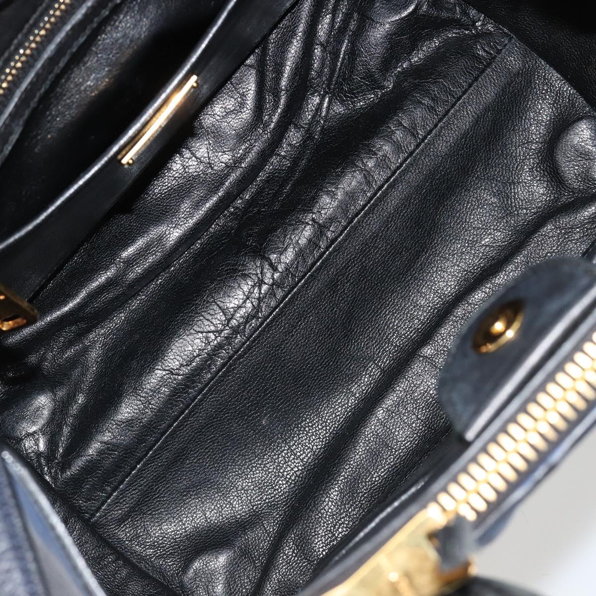 Miu Miu Biker Matelasse Hand Bag Leather 2way Navy Gold Auth 185462