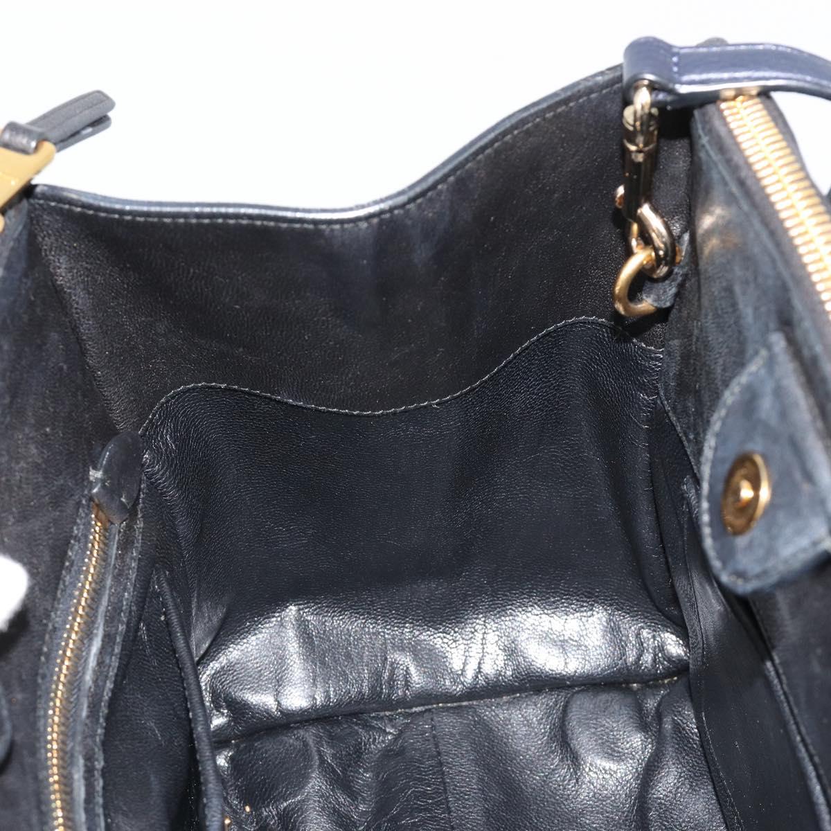 Miu Miu Biker Matelasse Hand Bag Leather 2way Navy Gold Auth 185462