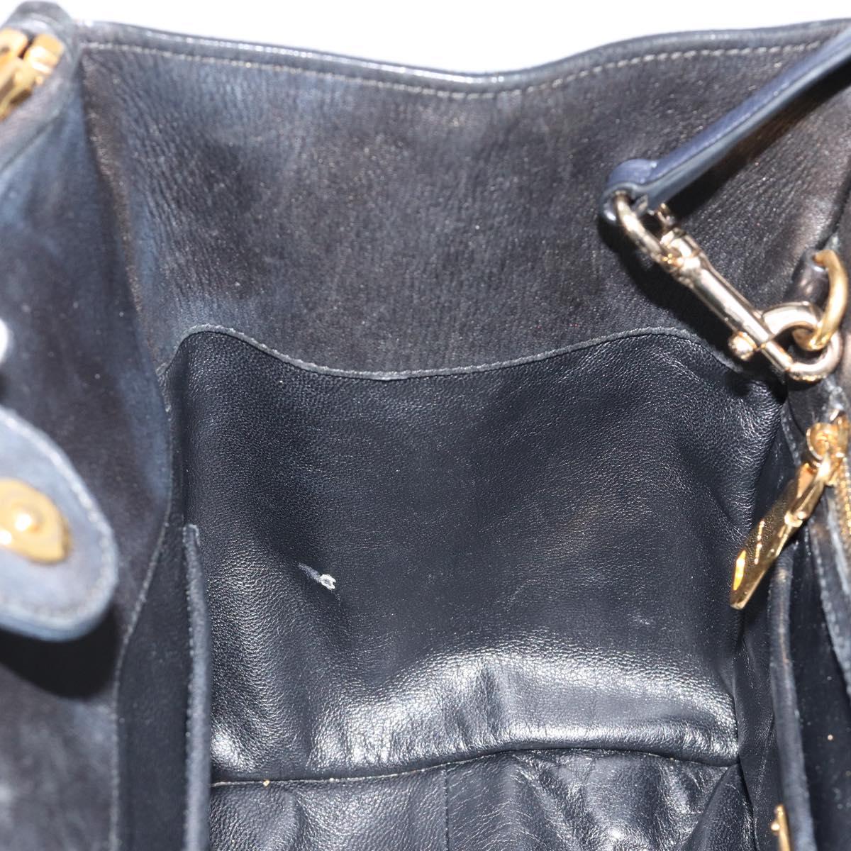 Miu Miu Biker Matelasse Hand Bag Leather 2way Navy Gold Auth 185462
