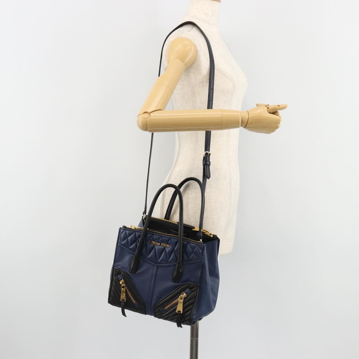 Miu Miu Biker Matelasse Hand Bag Leather 2way Navy Gold Auth 185462