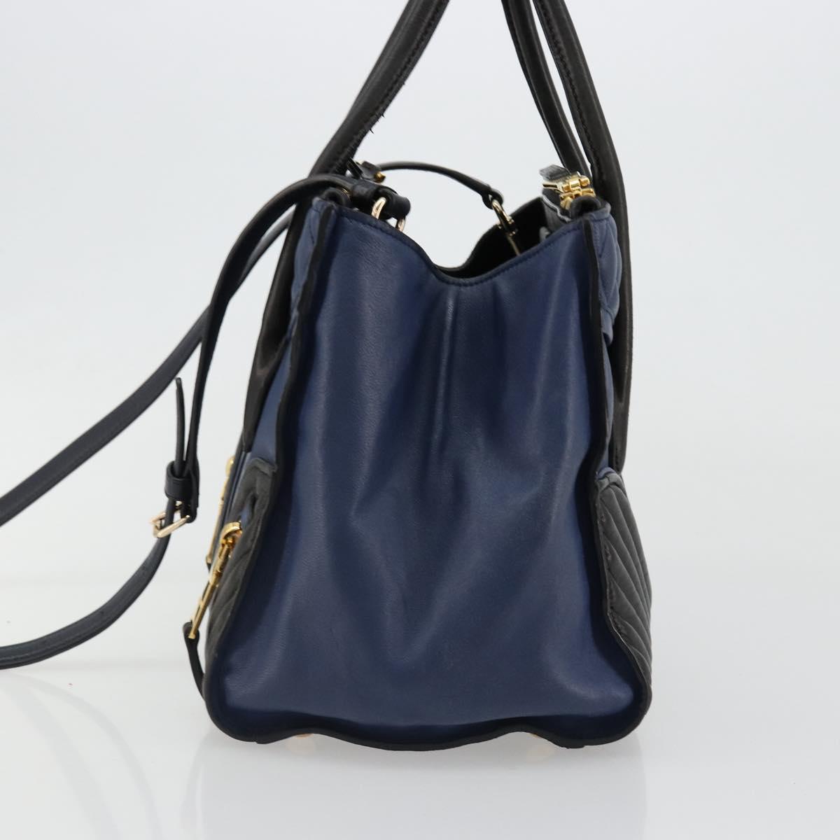 Miu Miu Biker Matelasse Hand Bag Leather 2way Navy Gold Auth 185462