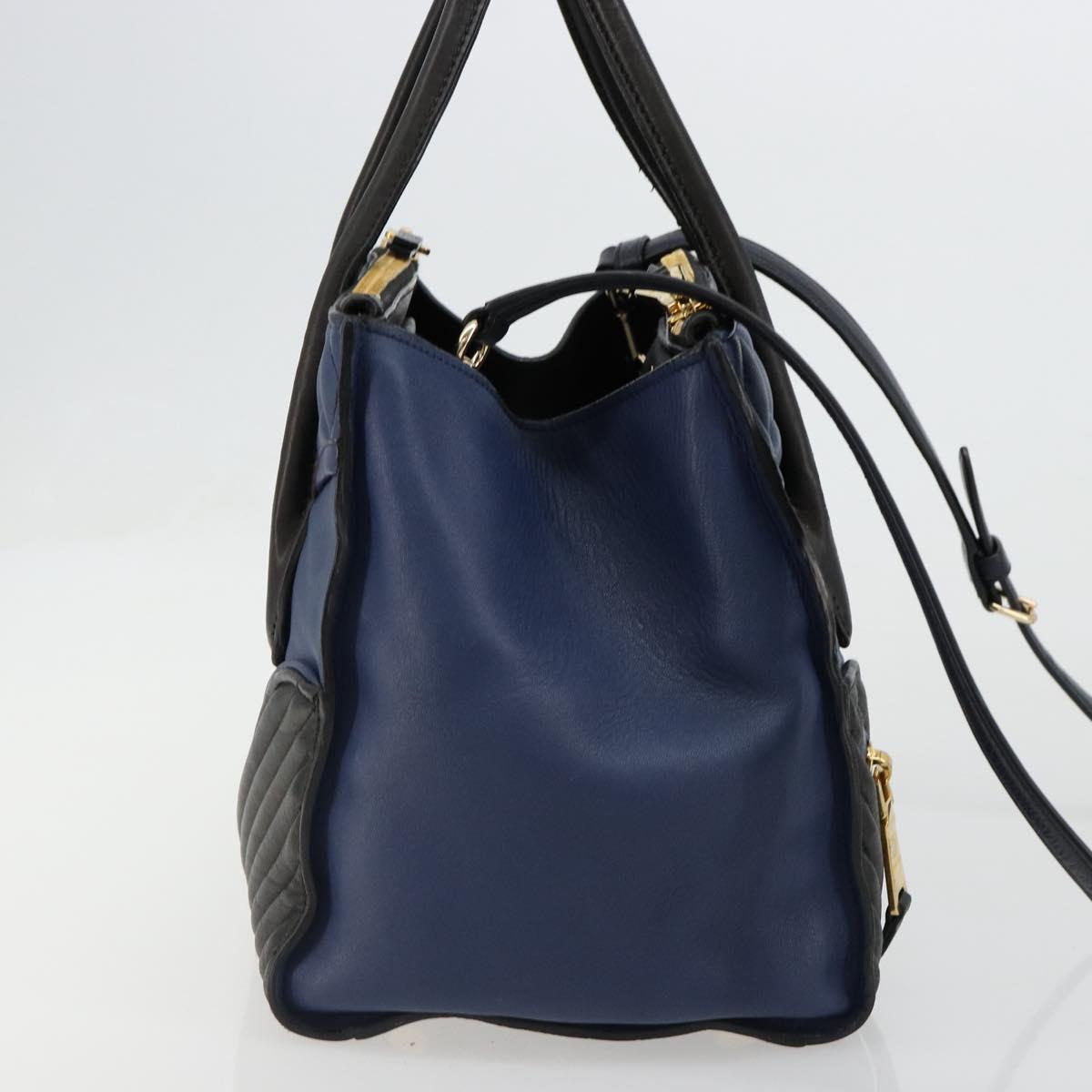 Miu Miu Biker Matelasse Hand Bag Leather 2way Navy Gold Auth 185462