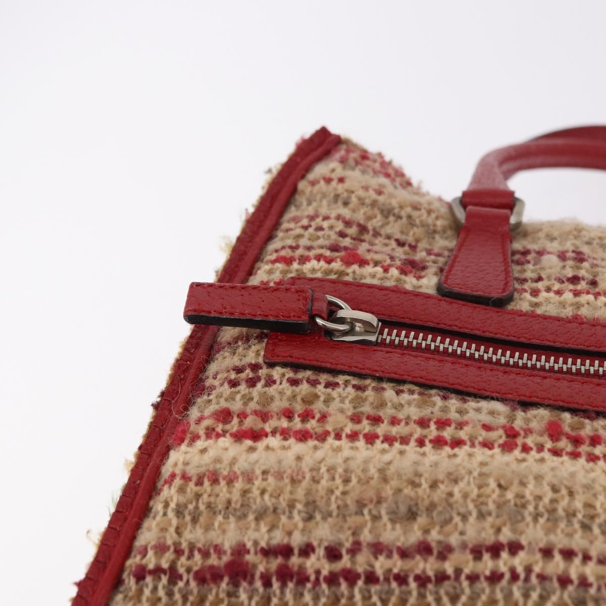 PRADA Hand Bag Tweed Red Silver Auth 185463A