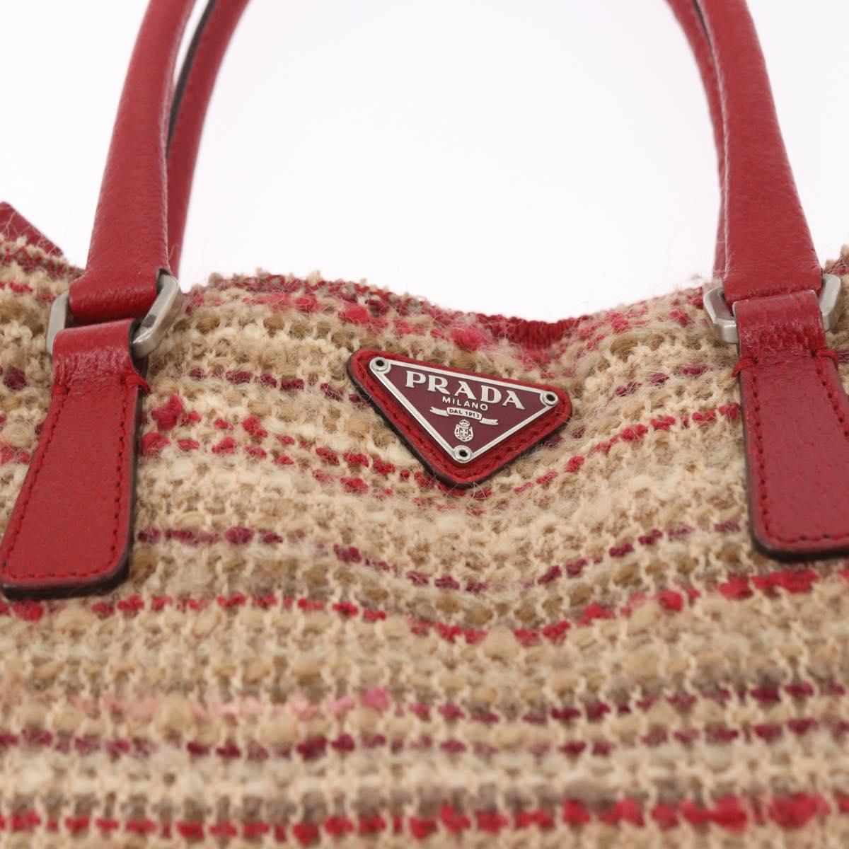PRADA Hand Bag Tweed Red Silver Auth 185463A