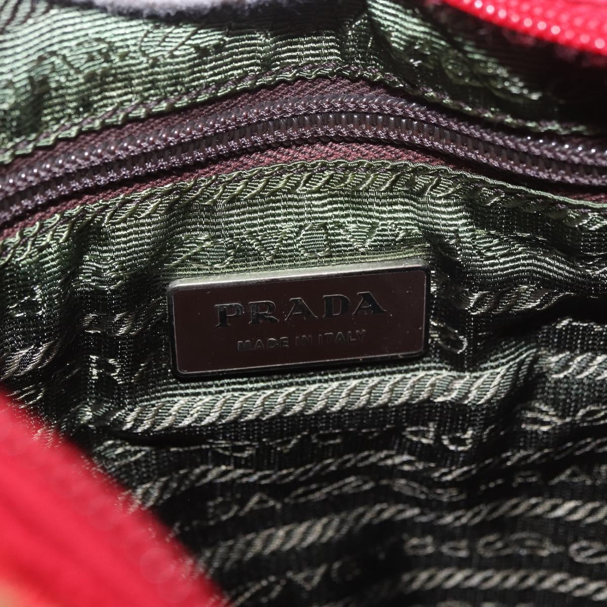 PRADA Hand Bag Tweed Red Silver Auth 185463A