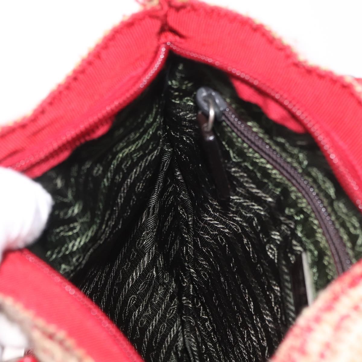 PRADA Hand Bag Tweed Red Silver Auth 185463A