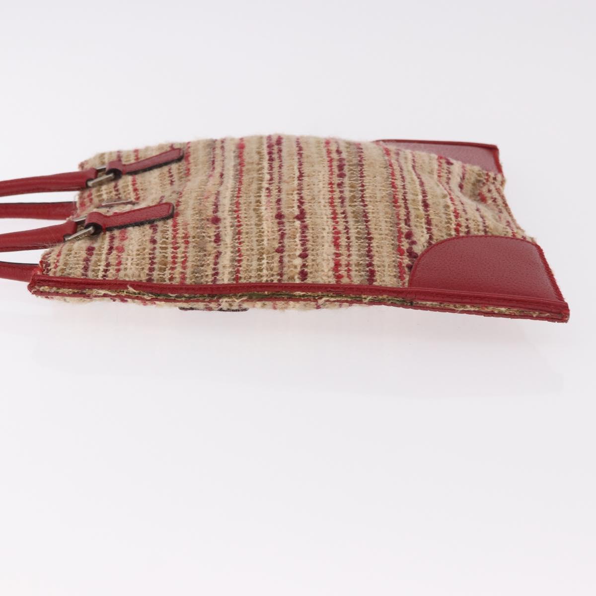 PRADA Hand Bag Tweed Red Silver Auth 185463A