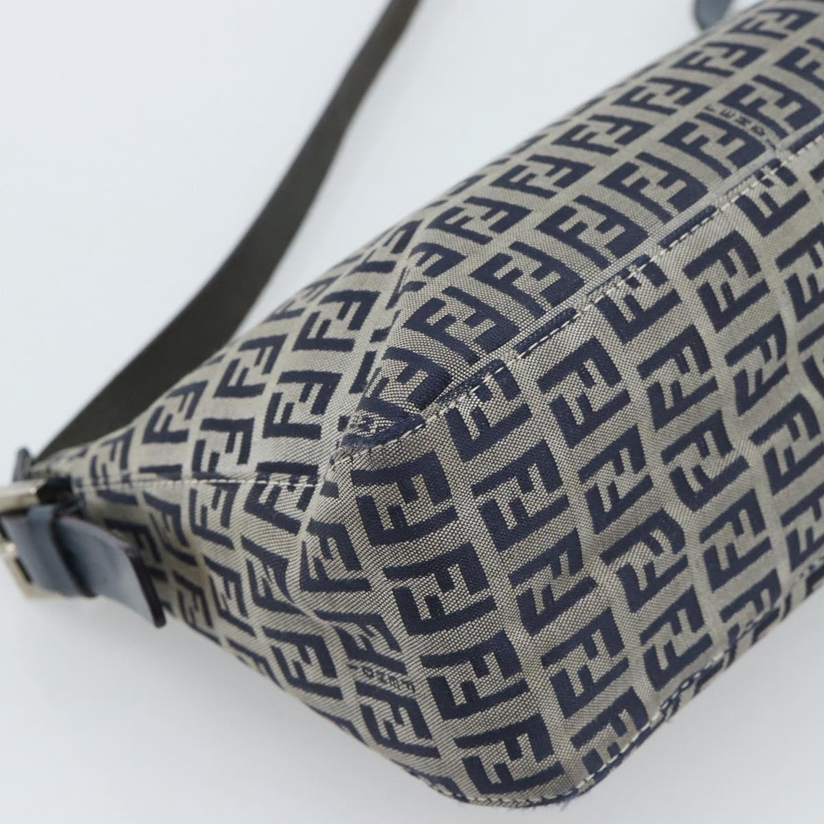 FENDI Zucchino Canvas Mamma Baguette Shoulder Bag Navy Silver Auth 185465V