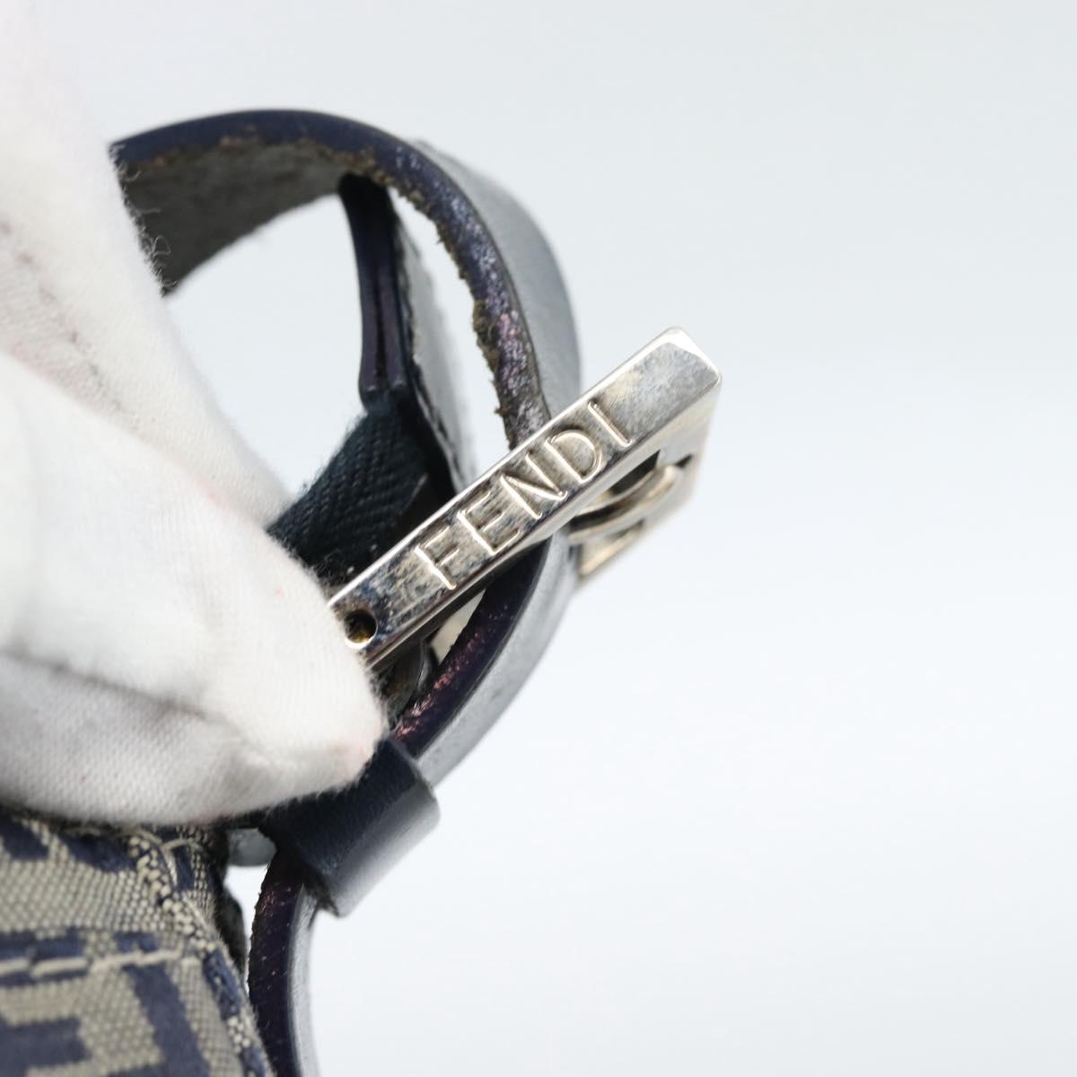 FENDI Zucchino Canvas Mamma Baguette Shoulder Bag Navy Silver Auth 185465V