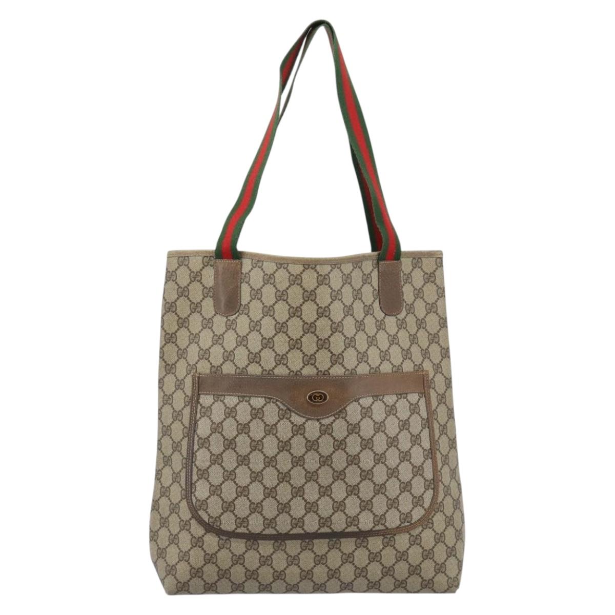 GUCCI GG Supreme Web Sherry Line Tote Bag PVC Beige 41 004 4465 Auth 185466