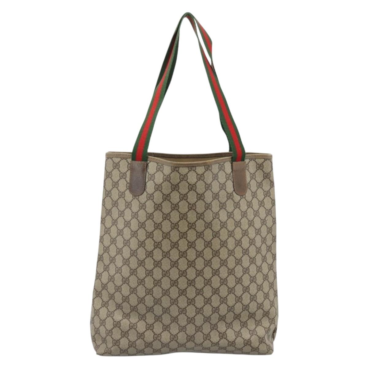 GUCCI GG Supreme Web Sherry Line Tote Bag PVC Beige 41 004 4465 Auth 185466