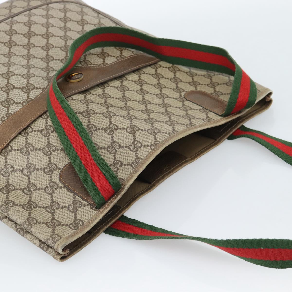 GUCCI GG Supreme Web Sherry Line Tote Bag PVC Beige 41 004 4465 Auth 185466