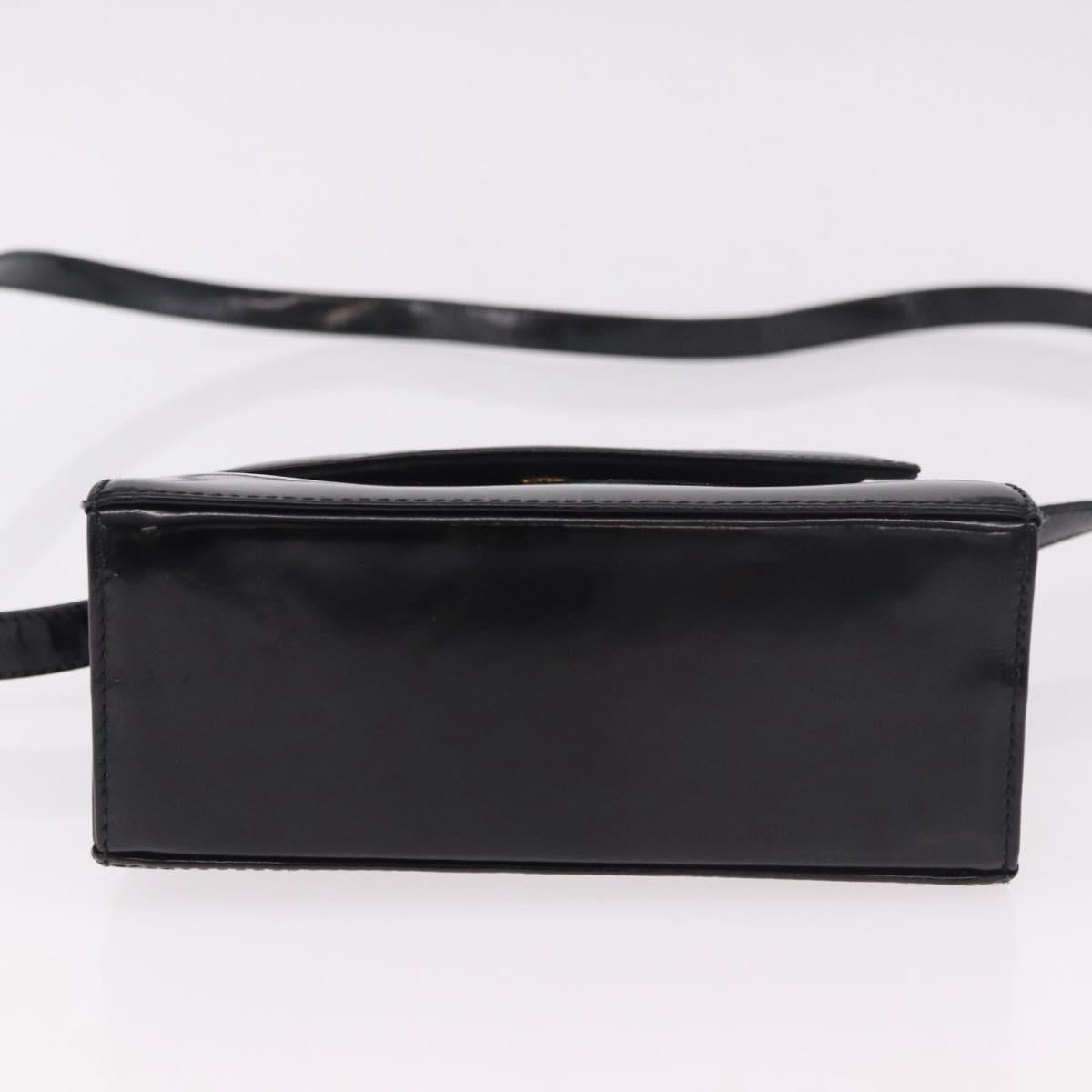 Salvatore Ferragamo Vala Shoulder Bag Patent leather 2way Black Gold Auth 185471