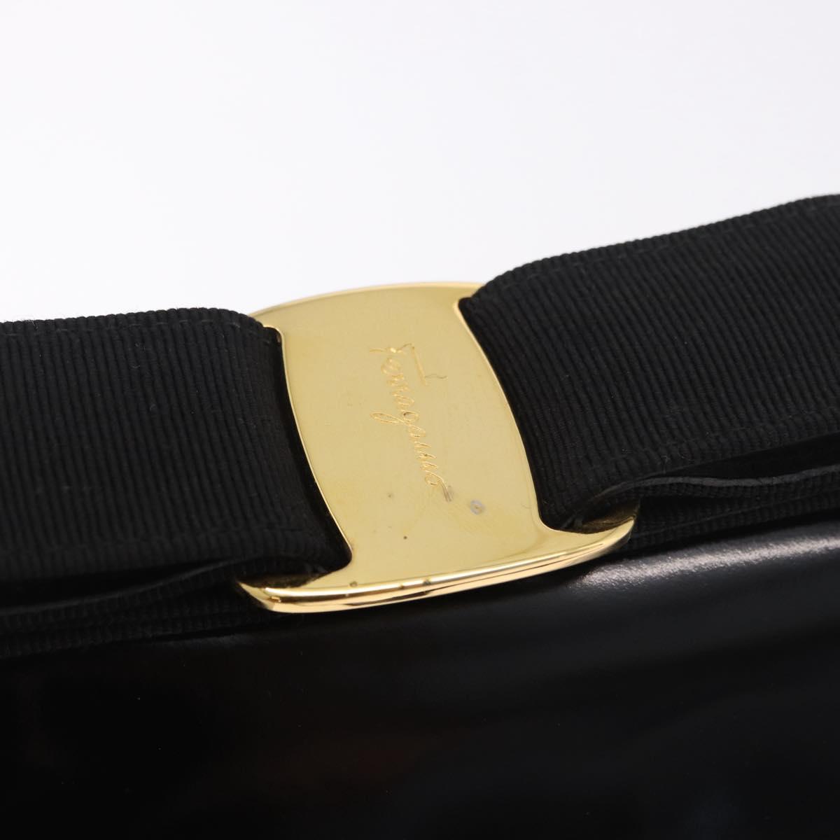 Salvatore Ferragamo Vala Shoulder Bag Patent leather 2way Black Gold Auth 185471