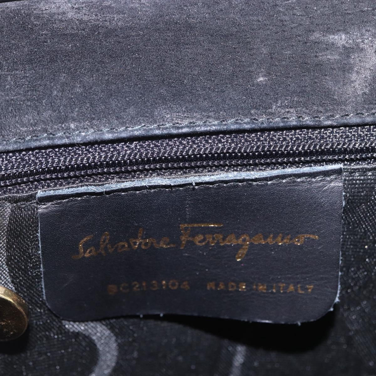 Salvatore Ferragamo Vala Shoulder Bag Patent leather 2way Black Gold Auth 185471